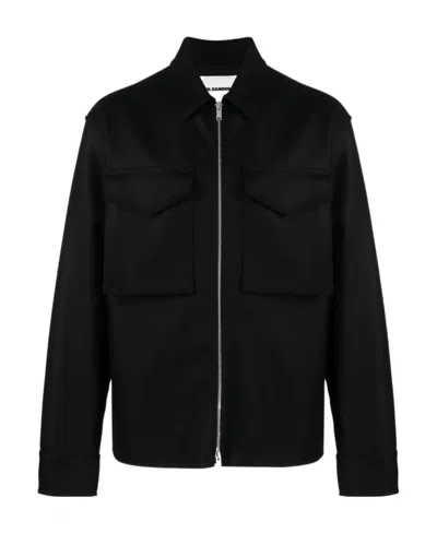 Jil Sander Pointed-collar Zip-up Wool Jacket In Black