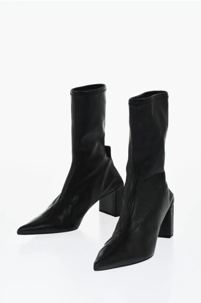 Jil Sander Pointed Leather Booties Heel 7 Cm In Black