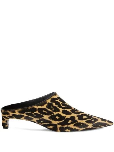 Jil Sander Printed Calf Hair Mules In Black