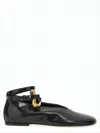 Jil Sander Pointed Toe Flat Shoes With Gold-tone Buckle Detail In White