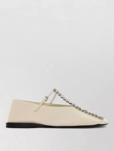 Jil Sander Pointed Toe Leather Ballerina Shoes With Strap In Brown