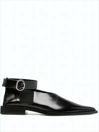 Jil Sander Pointed-toe Leather Flats With Ankle Strap In Black