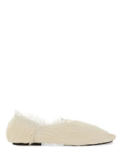 Jil Sander Pointed-toe Low Calfskin Slipper With Textured Finish In Beige