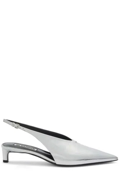 Jil Sander Pointed Toe Slingback Pumps In Silver