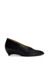 Jil Sander Arc Leather Pumps Low Wedge Heel In Black