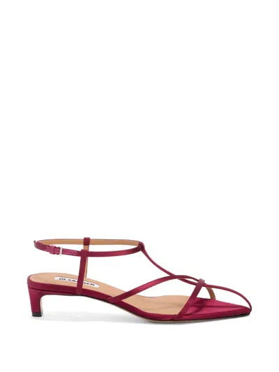 Jil Sander Cage Satin And Leather Sandals In Burgundy