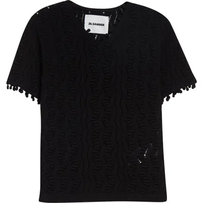 Jil Sander Pointelle Knit Cotton Sweater In Black