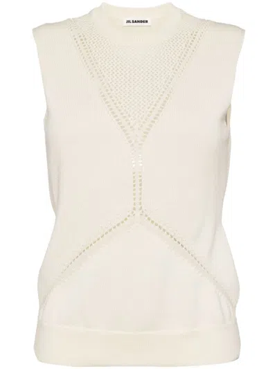Jil Sander Pointelle Wool-cotton Blend Knitted Top In 103 Piuma