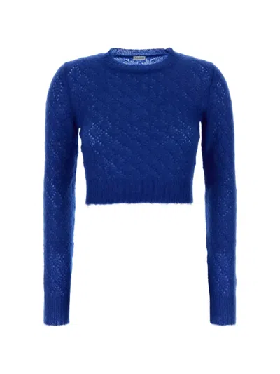 Jil Sander Mohair Blend Cropped Sweater Round Neck In Blue