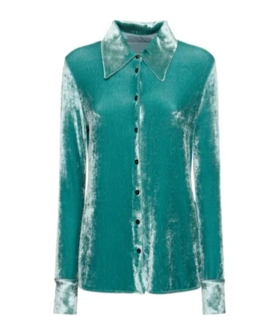 Jil Sander Point-neck Long-sleeved Shirt In Blue