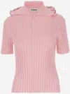 Jil Sander Ruffle Flounce Polo Shirt In Viscose Blend In Pink