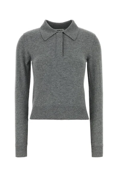 Jil Sander Grey Wool Polo Shirt In Burgundy