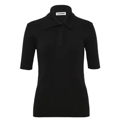 Jil Sander Polo Shirt Superfine Merino Wool In Black