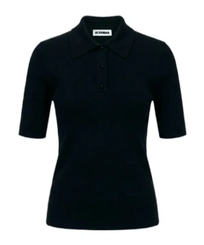 Jil Sander Polo Jumper Superfine Merino In Black