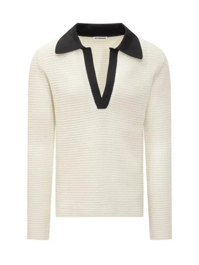 Jil Sander Polo Long-sleeved Jumper In White