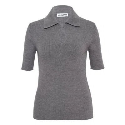 Jil Sander Polo Shirt Superfine Merino Wool In Gray