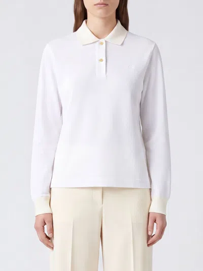 Jil Sander Piquet Knit Polo Long Sleeve Shirt In White