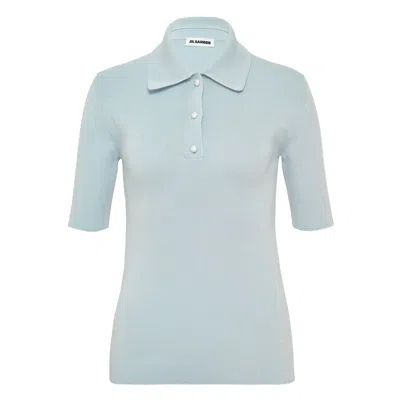 Jil Sander Polo Short Sleeve Jumper Superfine Merino In Blue