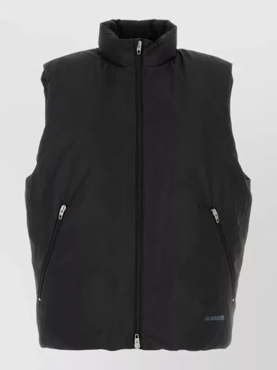 Jil Sander Polyester Sleeveless Down Jacket High Collar In Black