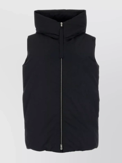 JIL SANDER POLYESTER SLEEVELESS JACKET WITH HOOD AND HIGH COLLAR