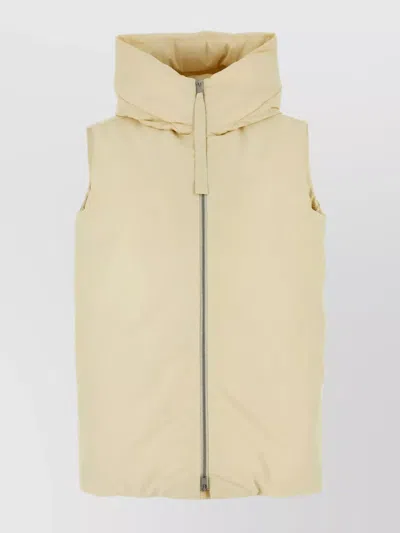 Jil Sander Polyester Sleeveless Padded Jacket With Oversize Hood In Cream