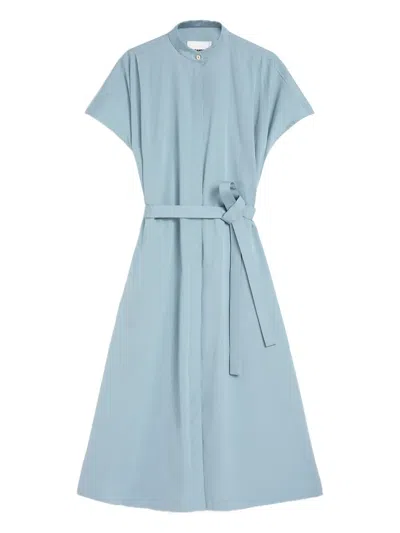 Jil Sander Poplin Belted Cotton Dress In Blue