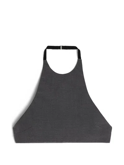 Jil Sander Adjustable Wool Poplin Halter Top In Gray