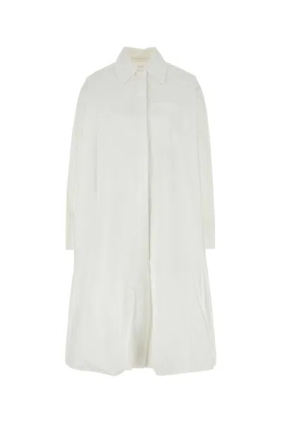 Jil Sander Poplin Shirt Dress Back Pleat Detail In White