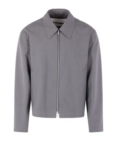 Jil Sander Poplin Zipped Jacket In Gray