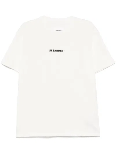 JIL SANDER PORCELAIN COTTON JERSEY CREWNECK T-SHIRT WITH LOGO