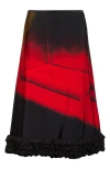 Jil Sander Abstract Straight Ruched Midi Skirt In Ruby Velvet