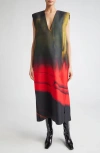 Jil Sander Abstract Deep V-neck Sleeveless Midi Wool Dress In Ruby Velvet