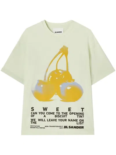 Jil Sander Printed Cotton T-shirt In Beige