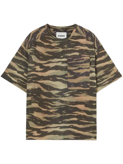 Jil Sander Printed Cotton T-shirt In Green