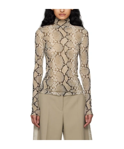 Jil Sander Beige Printed Turtleneck In 242 Hazelnut Mouline