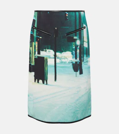 Jil Sander Printed Leather-trimmed Midi Skirt