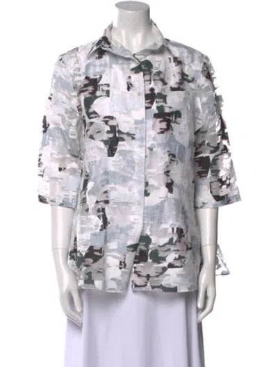 Pre-owned Jil Sander Printed Long Sleeve Button-up Top In Gray
