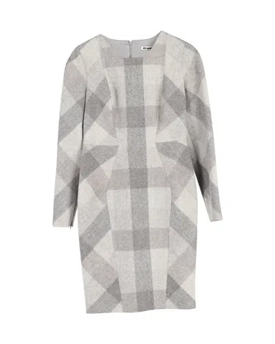 Jil Sander Printed Long Sleeve Dress In Grey Wool