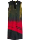 Jil Sander Abstract Deep V-neck Sleeveless Midi Wool Dress In 黑色