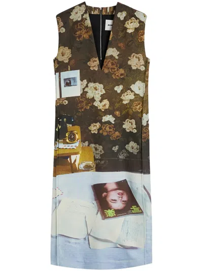Jil Sander Printed Midi Dress In Brown