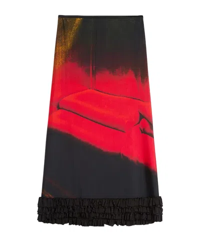 JIL SANDER JIL SANDER GRAPHIC-PRINTED RUFFLED MIDI SKIRT