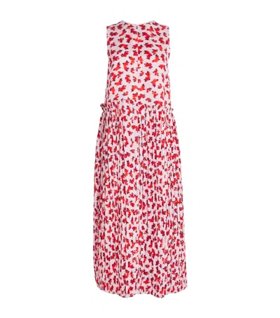 Jil Sander Printed Pleated Midi Dress In Pink