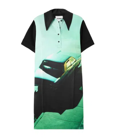 Jil Sander Printed Satin Midi Dress In Multi
