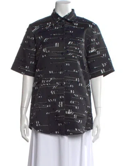 Pre-owned Jil Sander Printed Short Sleeve Button-up Top In Black
