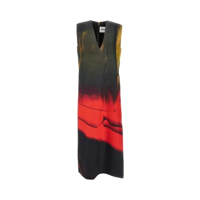 Jil Sander Printed Twill Midi Dress In Multicolor