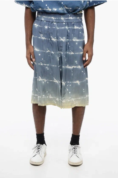 Jil Sander Printed Viscose Shorts With Elastic Wistband In Blue
