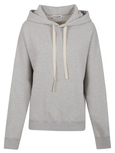 Jil Sander Pure Cotton Sweatshirt With Contrasting Drawstring Hood In Gray