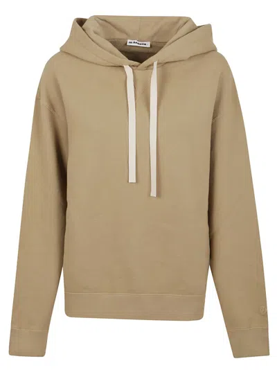 Jil Sander Pure Cotton Sweatshirt With Contrasting Drawstring Hood In Brown