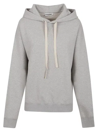 Jil Sander Drawstring Hood Sweatshirt Ribbed Cuffs In Grey