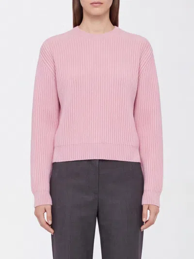 Jil Sander Pure Wool Crewneck Jumper With Dropped Shoulders In Pink